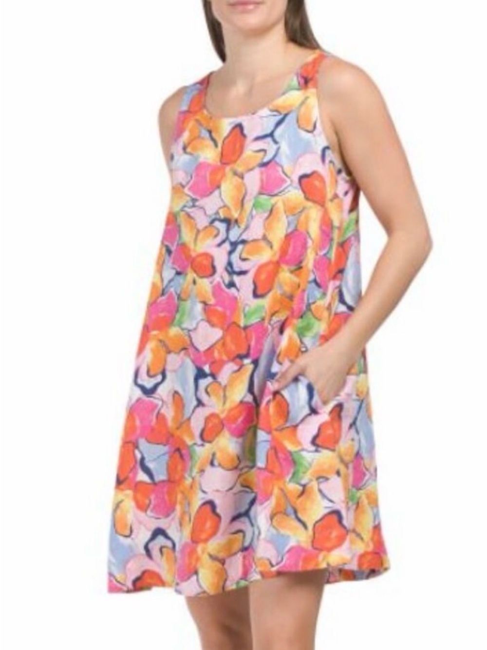 C&C California Women’s Floral Print 100% Linen Sleeveless Mini Dress Size Small